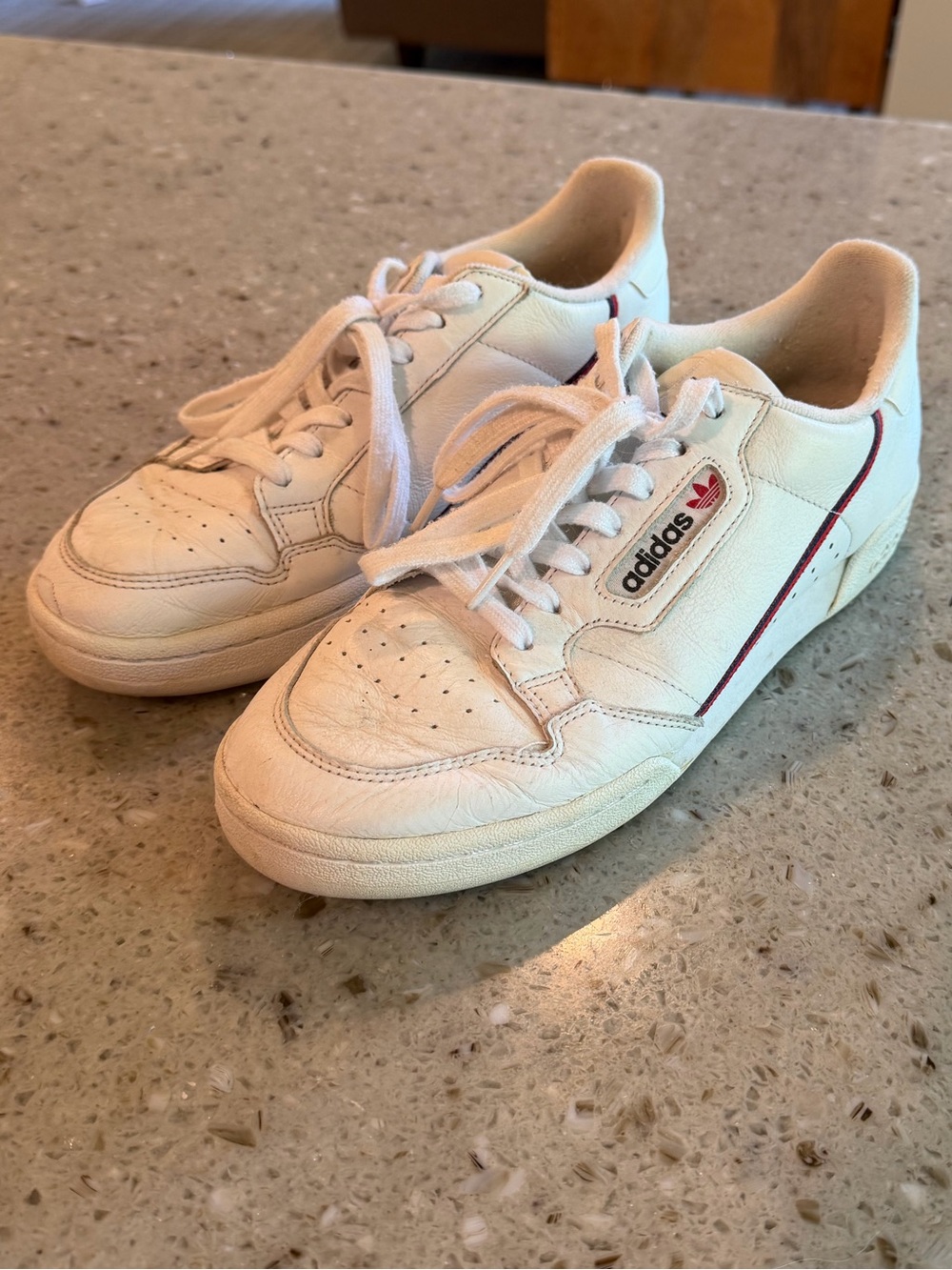 adidas White Sneakers with Red Accent Stripe